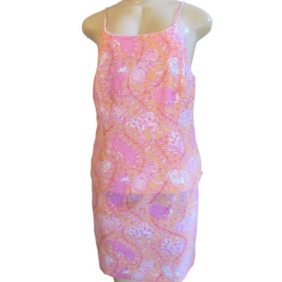 Lilly Pulitzer Dresses & Skirts - Lilly Pulitzer 2 Piece Skirt and Blouse Set, Pink and White with Cats, Sz 10/ 12